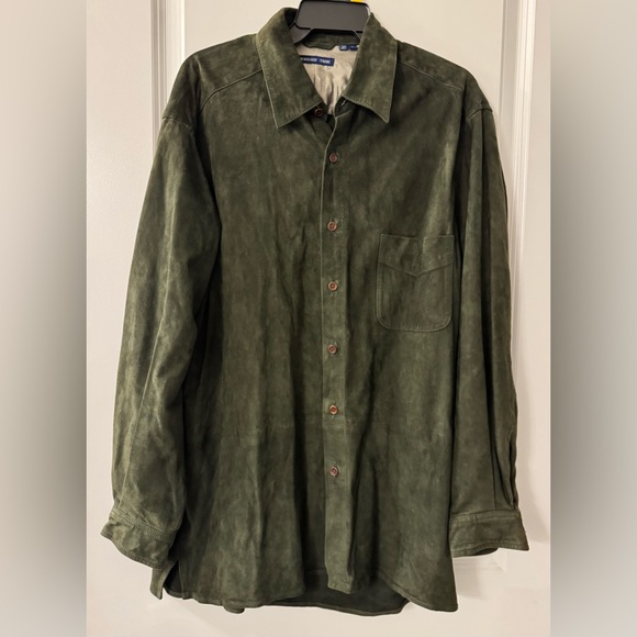 #1676 - McKenzie Tribe Genuine Suede Leather Partially Lined Shacket Olive Green - Picture 1 of 8